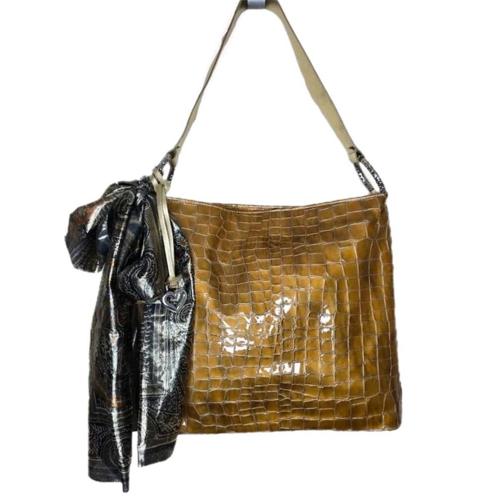 Brighton Cher Gold Croc Patent Leather Shoulder Bag with Scarf